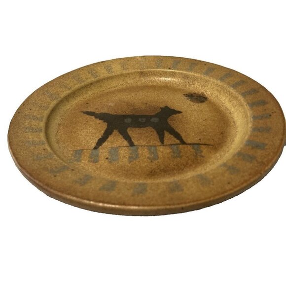 Michael Schlyer 1997 Flat Earth Pottery Southwestern Style Coyote Dog Plate 8" - Picture 3 of 6